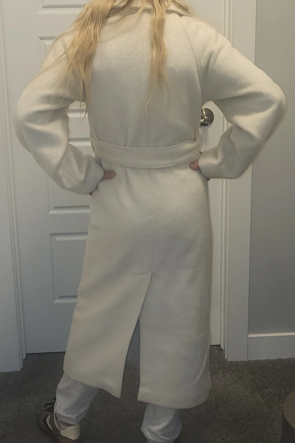 Cream Wool Blend Belted Maxi Coat - photo 3