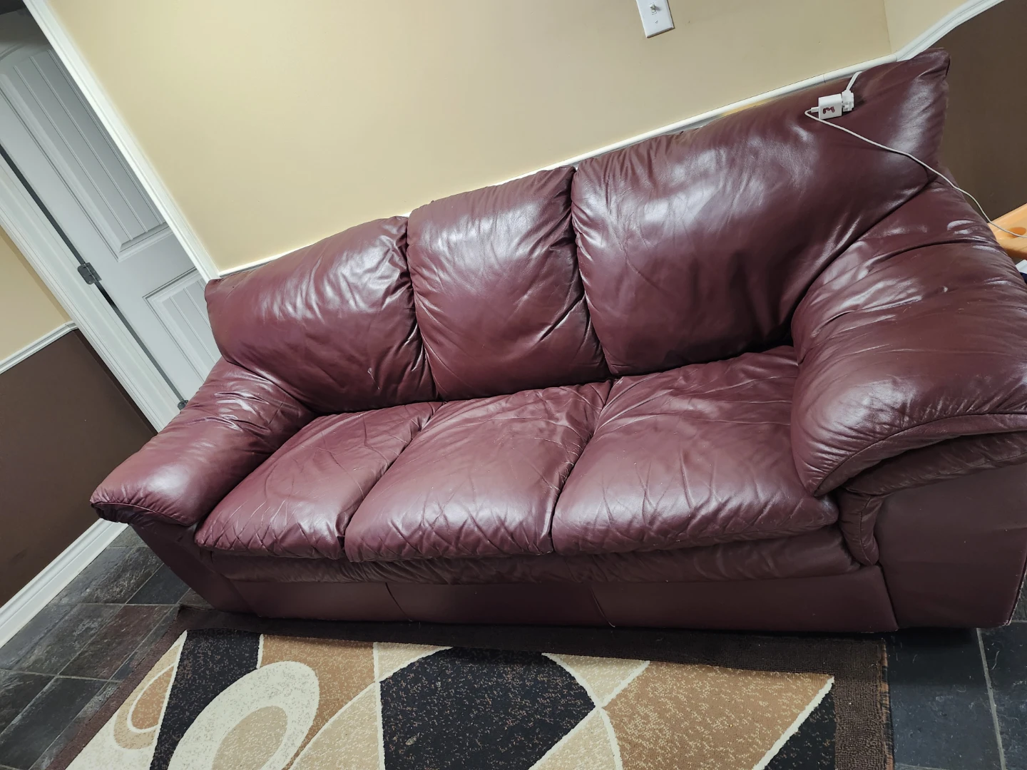 Burgundy Leather 3-Seater Sofa