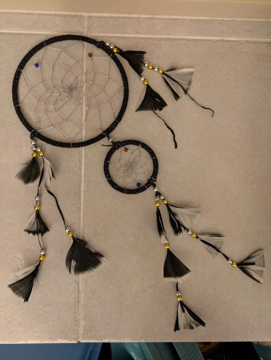 BRAND NEW hand beaded & genuine feathered dream catcher