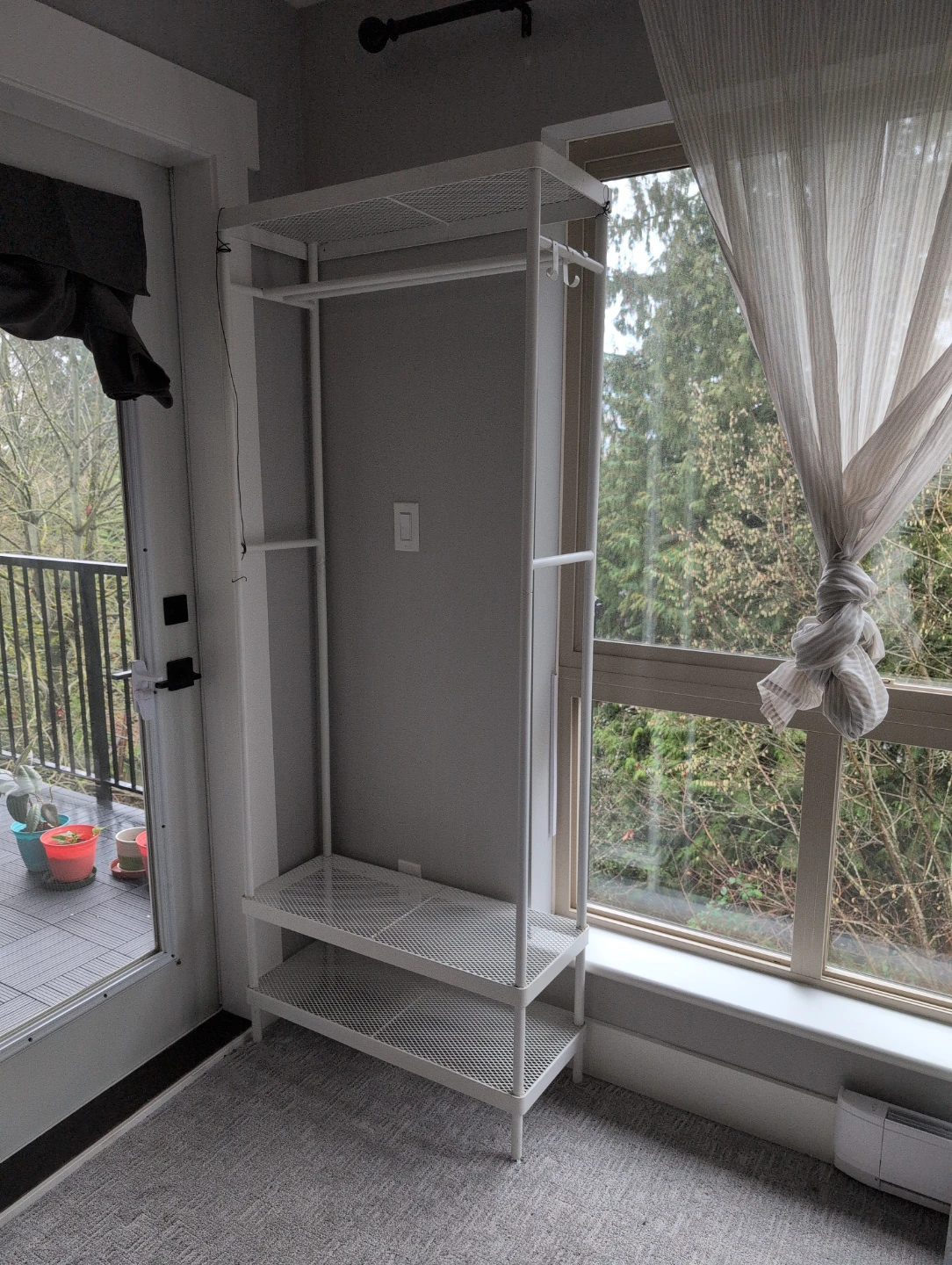 White Metal Garment Rack with Shelves