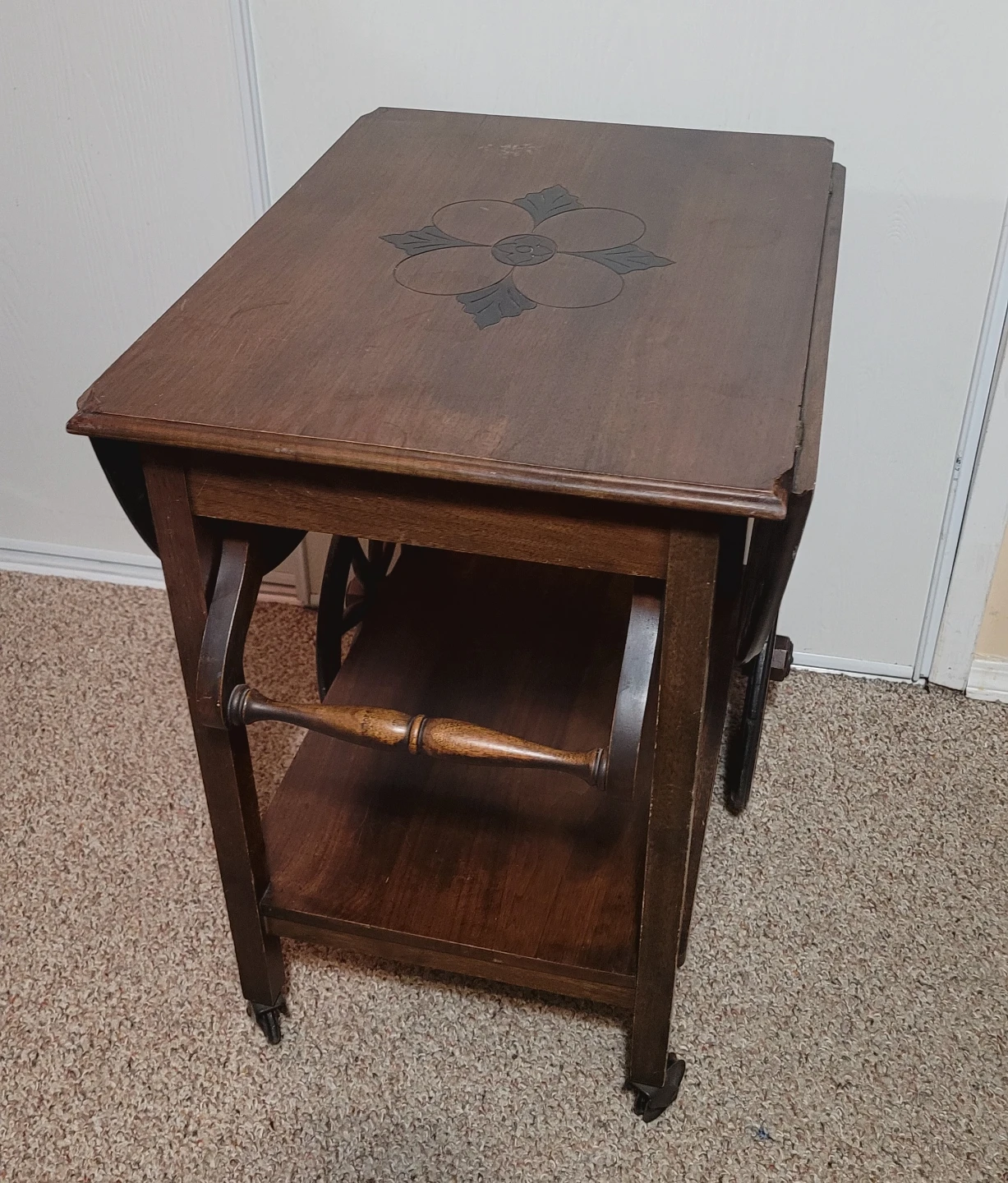 Antique Walnut Tea Cart w/ Carved Top - photo 2