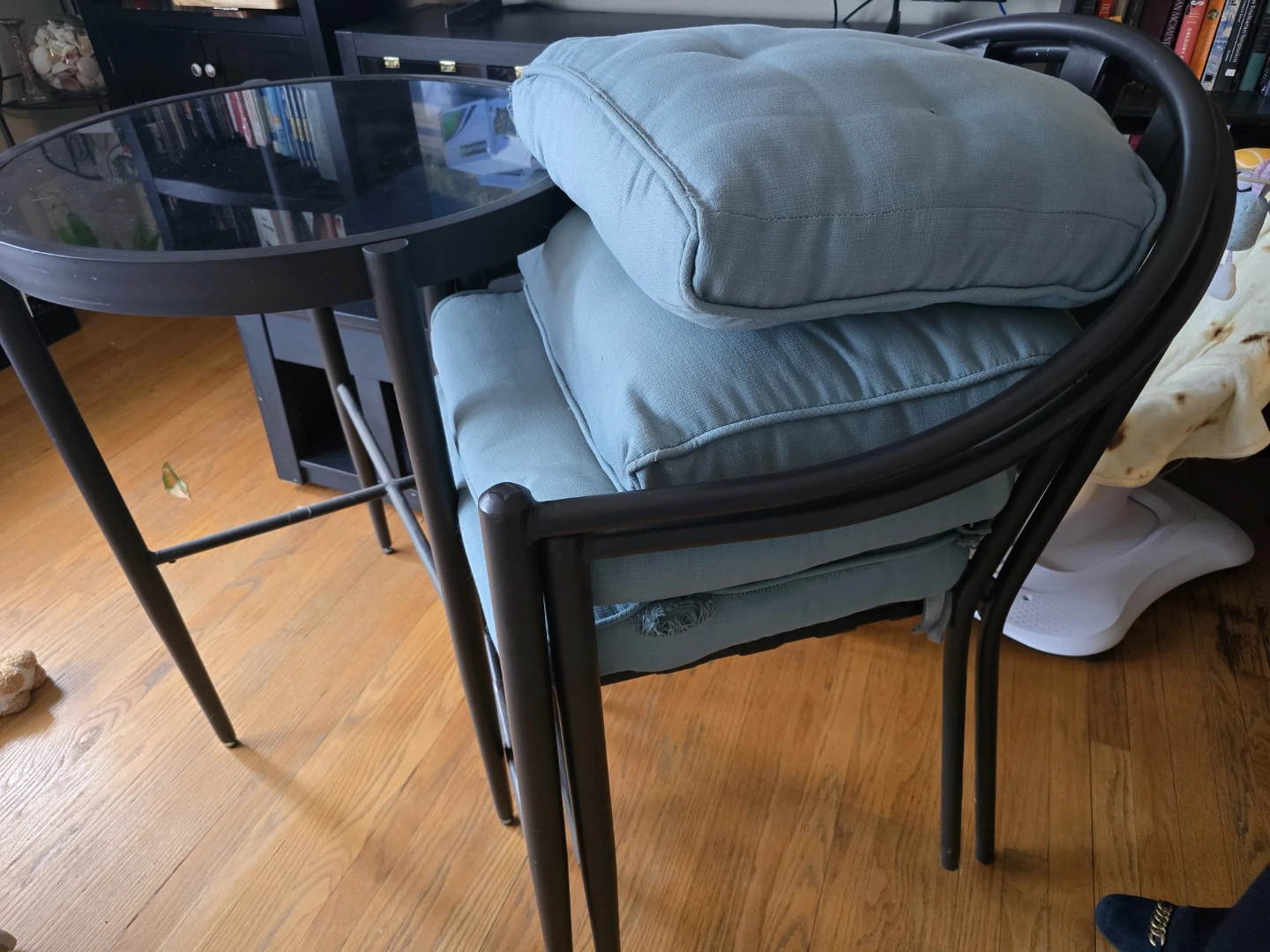 Bistro set, 2 iron chairs and 1 table w/glass - photo 3