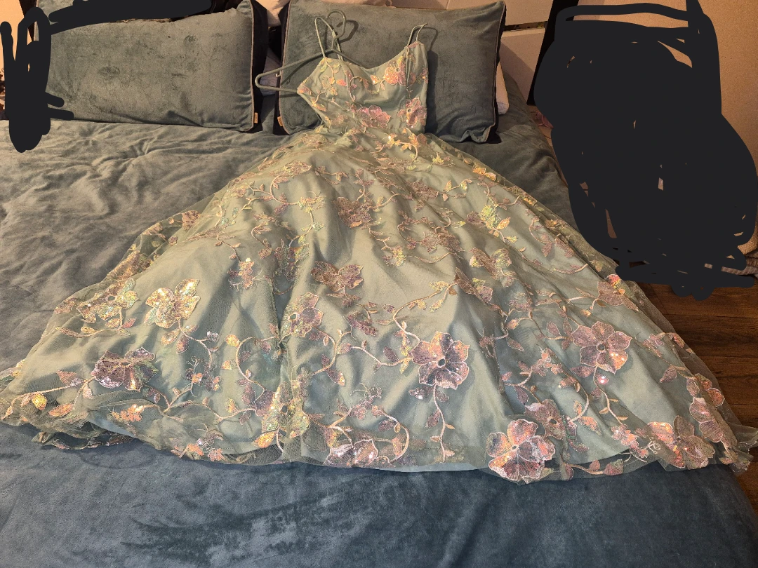 Sequin Floral Embellished Prom Dress