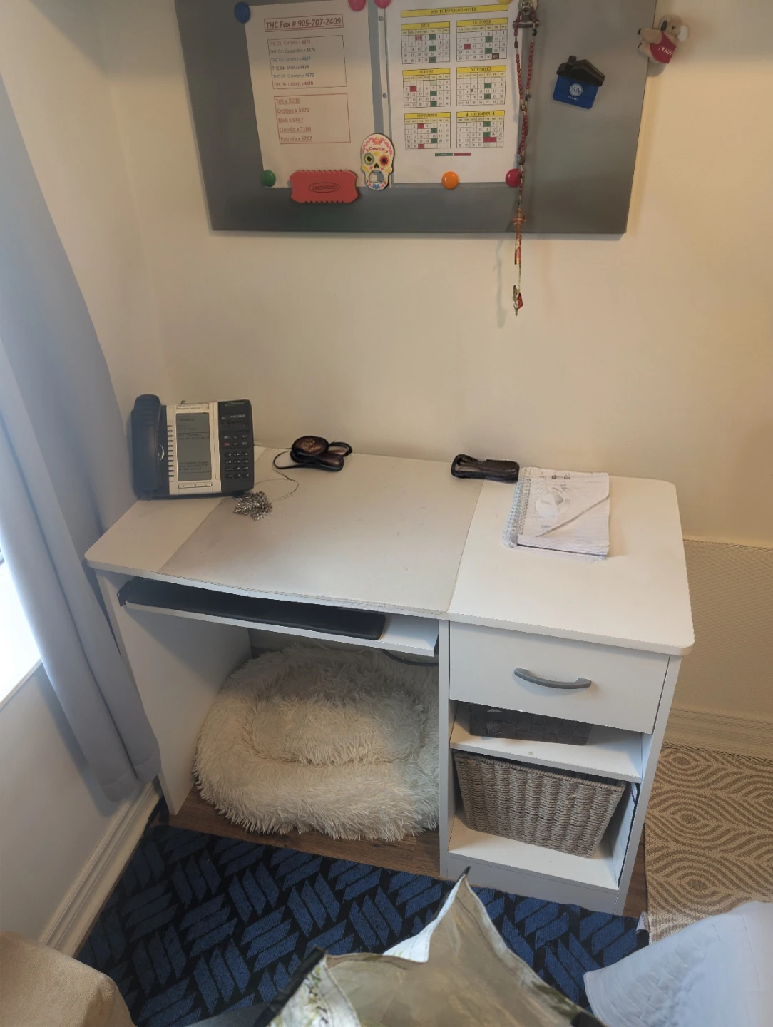White Compact Desk with Drawer and Shelves