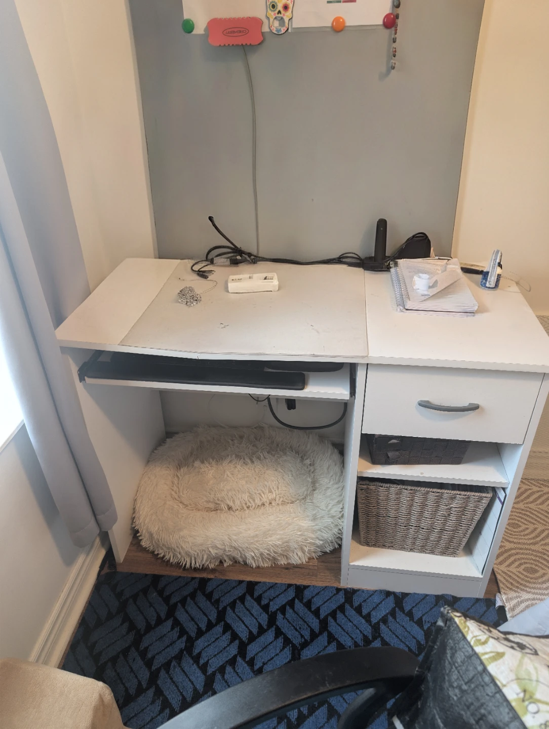 White Compact Desk with Drawer and Shelves - photo 2