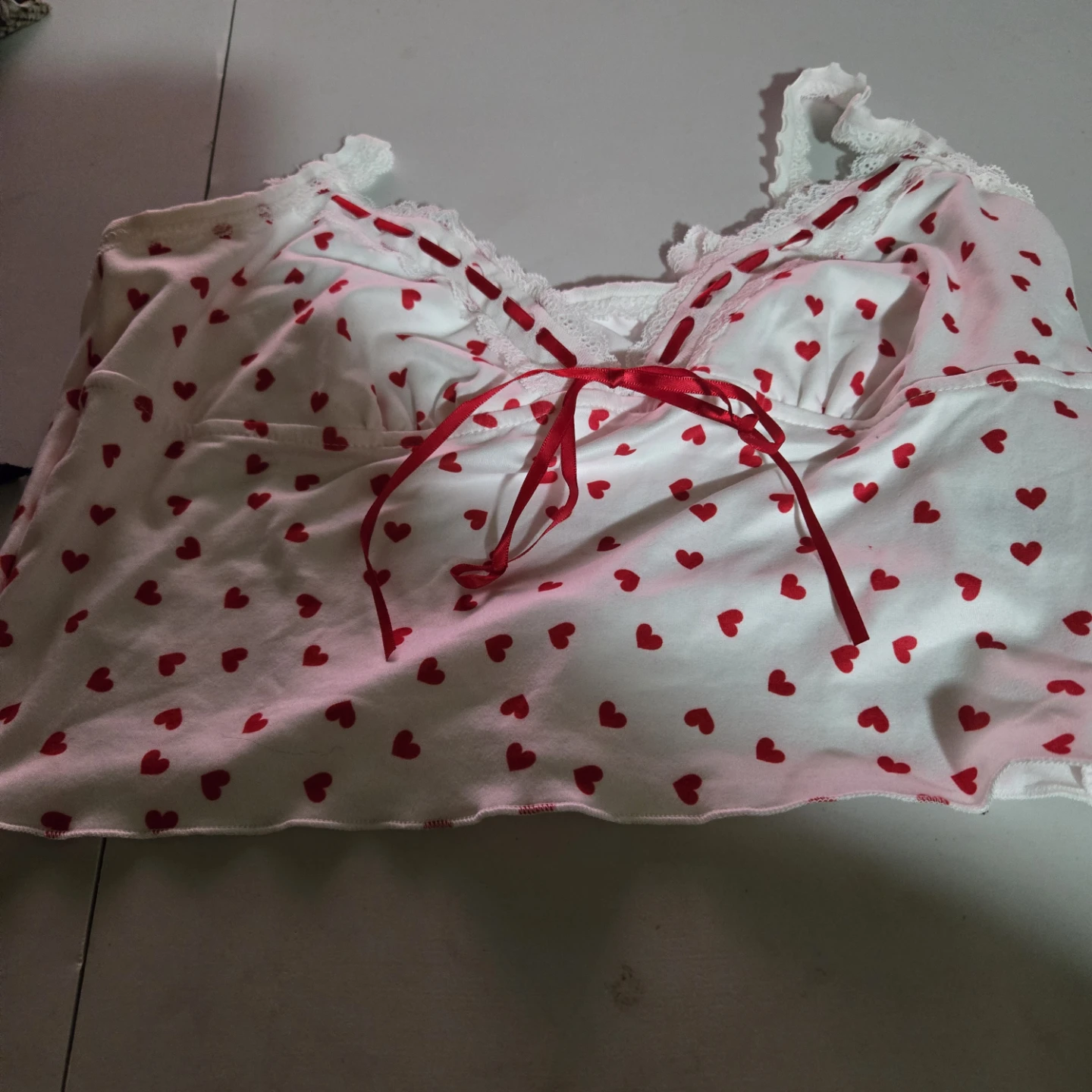 White Camisole with Red Hearts