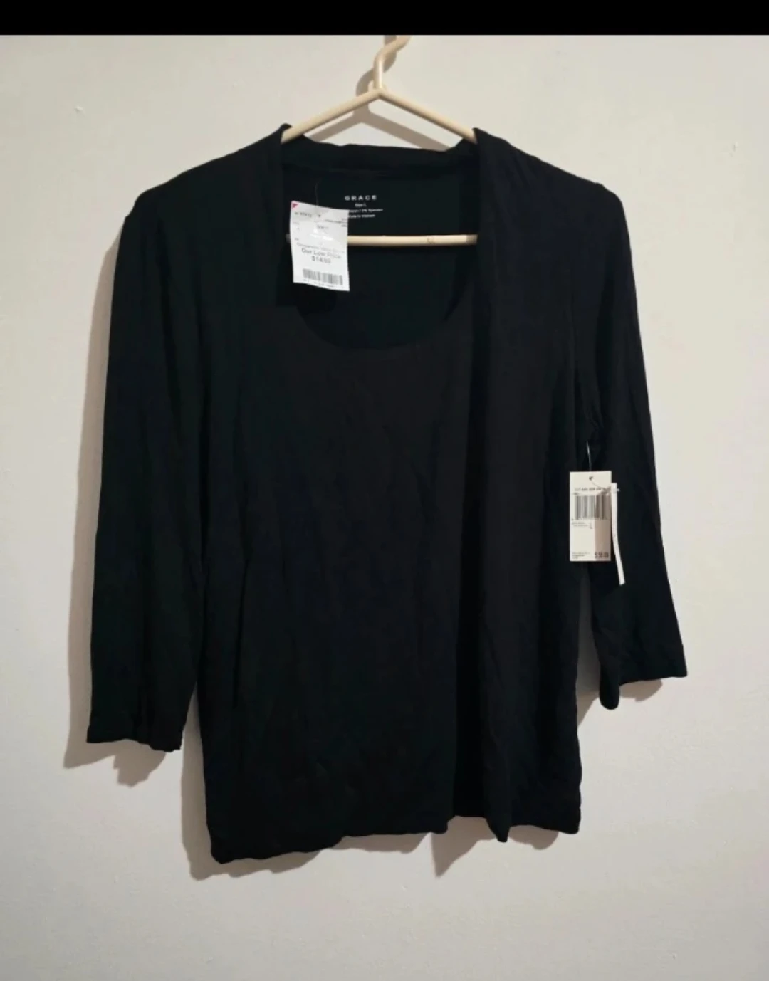 Grace Black Rayon/Spandex Long Sleeve Top - Size L