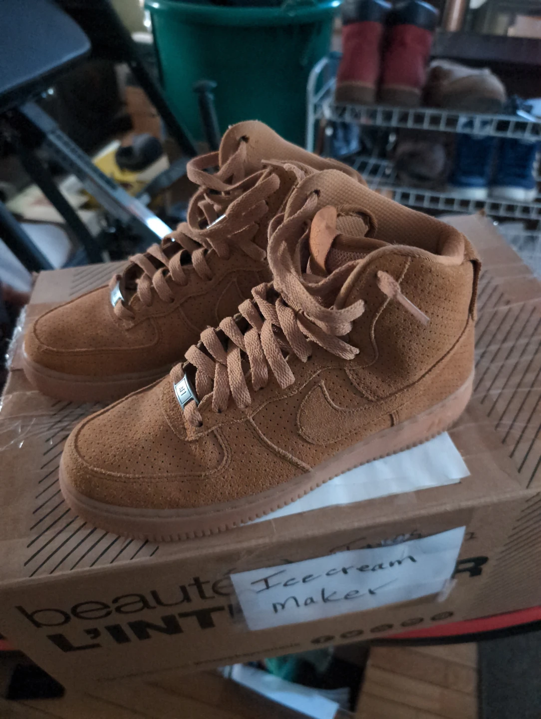 Nike Air Force 1 High Top Sneakers - Tan Suede