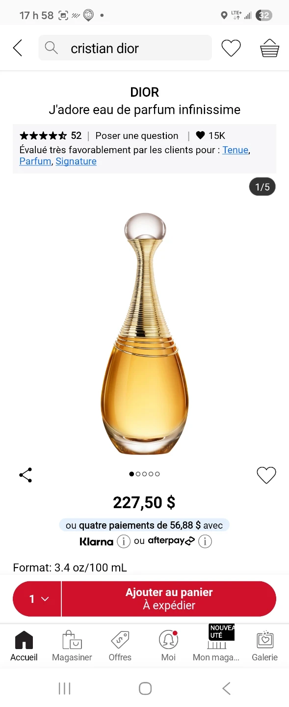 DIOR J'adore eau de parfum infinissime 100 mL