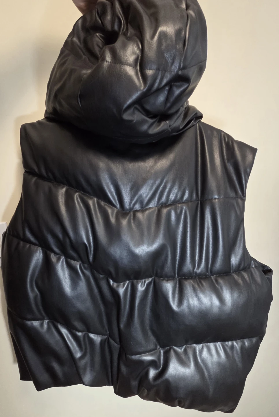 Zara Black Faux Leather Puffer Vest Size S
