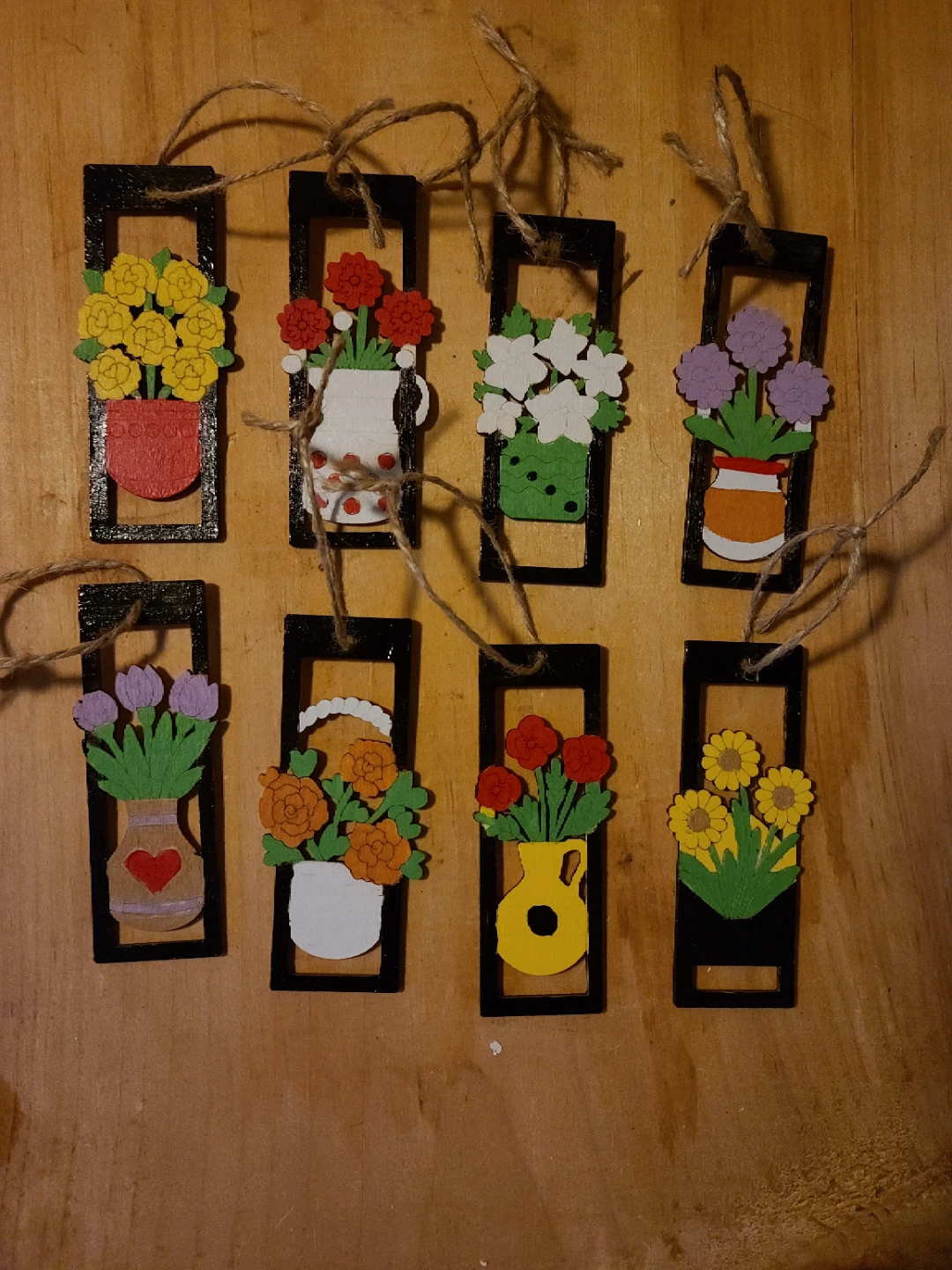 Set of 8 Wooden Floral Handmade Bookmarks