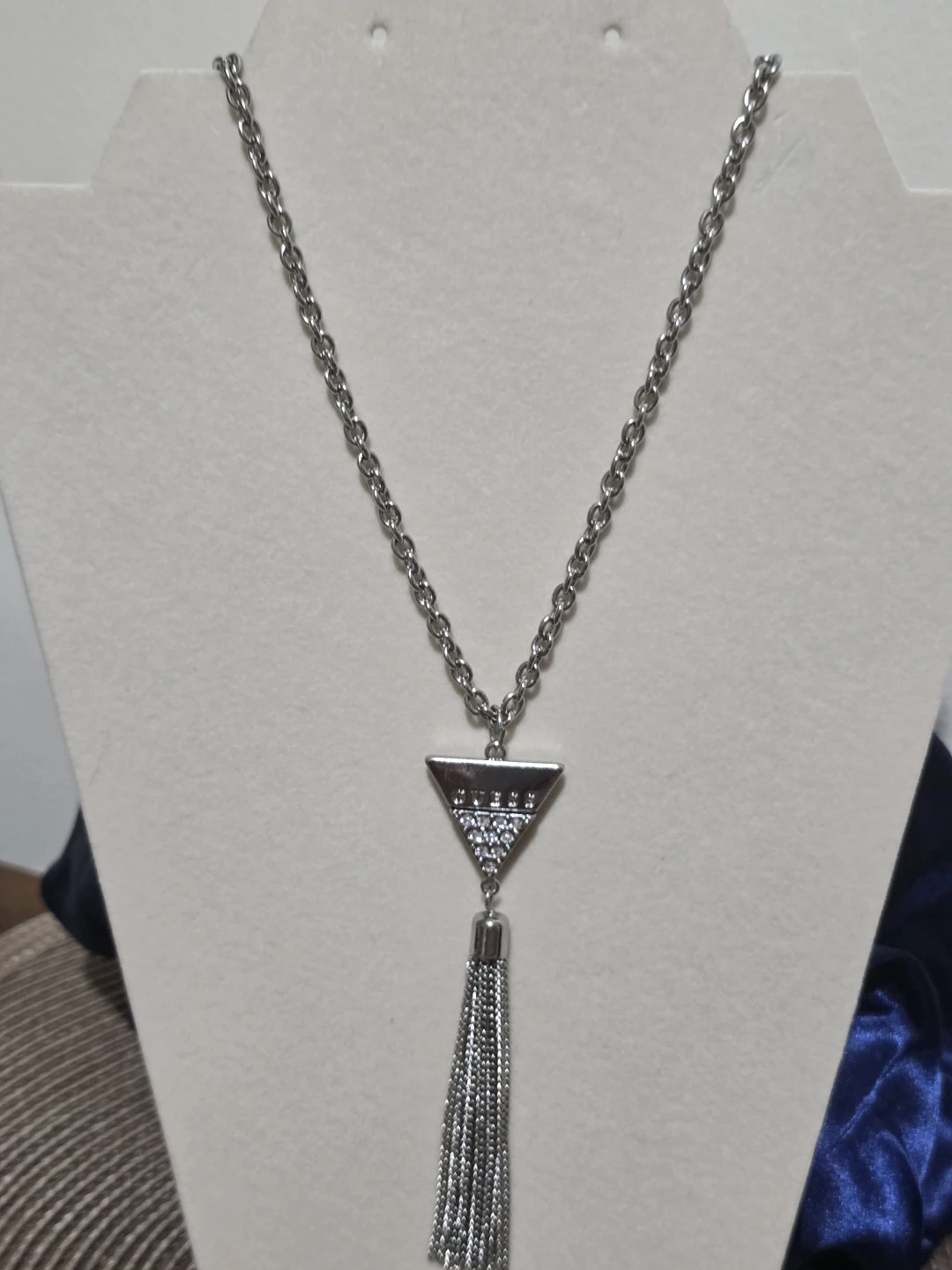 Guess Silver Tone Necklace with Triangle Charm and Tassel - photo 2
