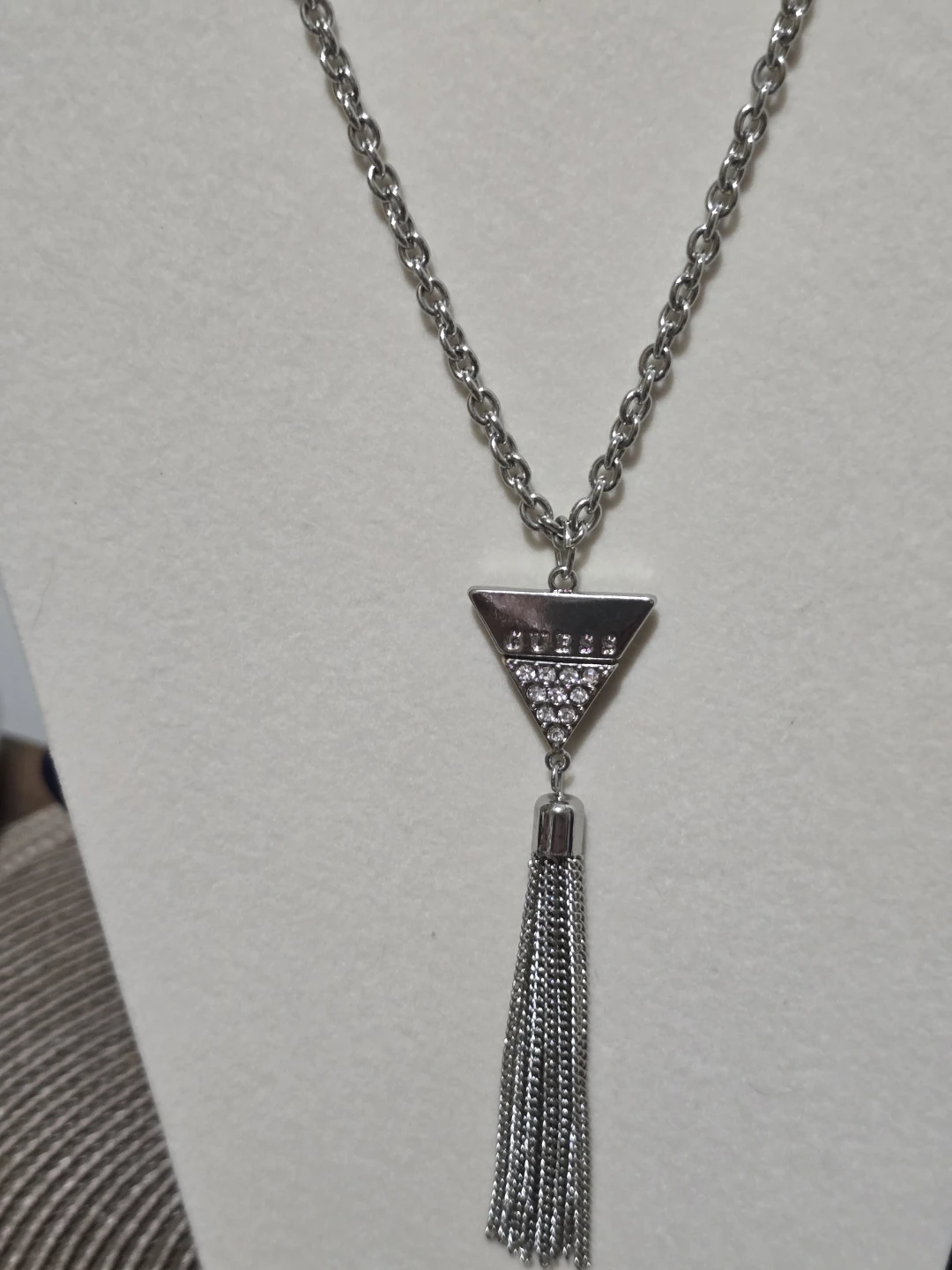 Guess Silver Tone Necklace with Triangle Charm and Tassel - photo 3