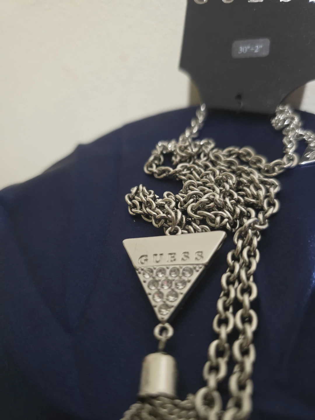 Guess Silver Tone Necklace with Triangle Charm and Tassel - photo 4
