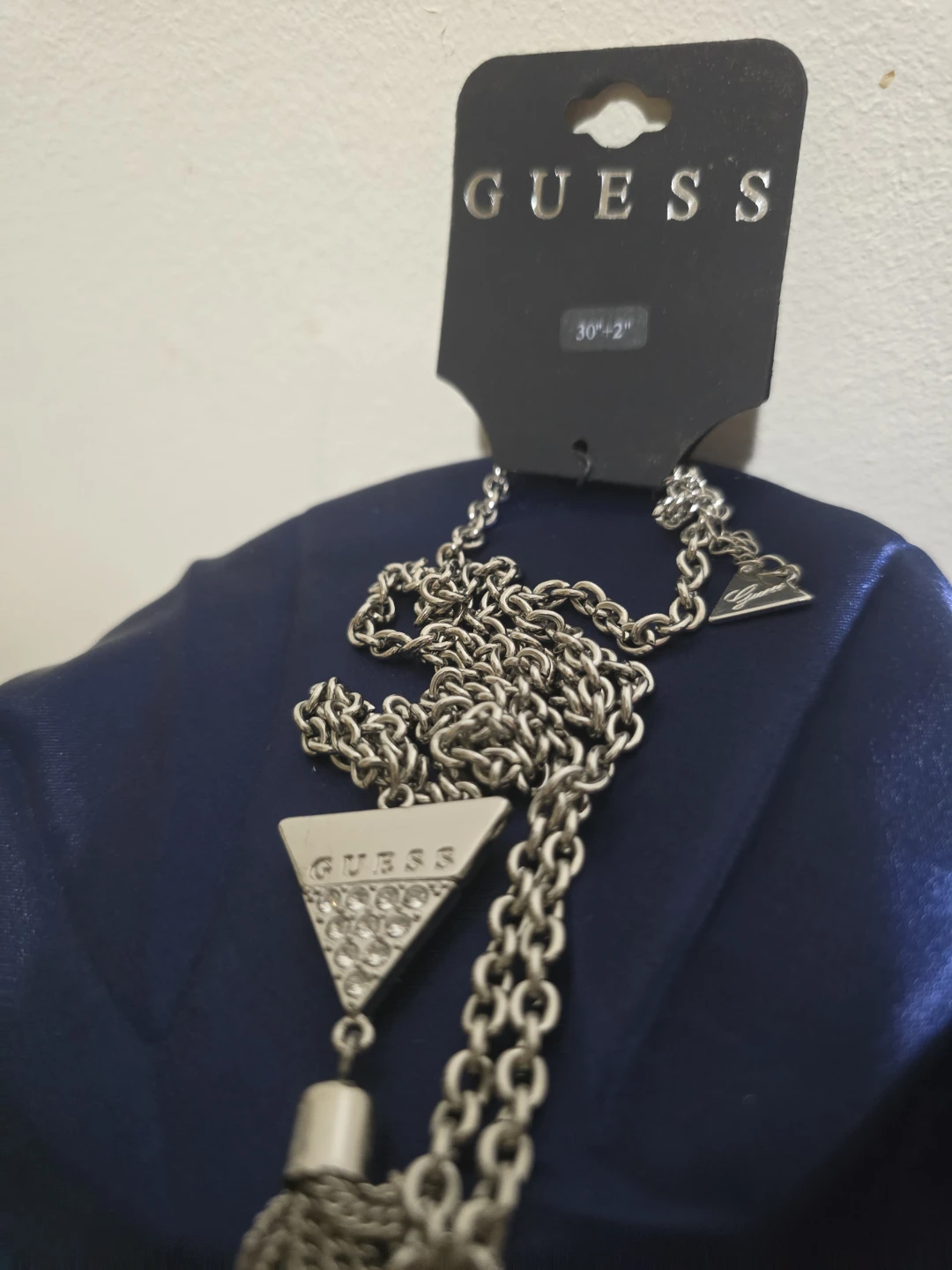 Guess Silver Tone Necklace with Triangle Charm and Tassel - photo 5