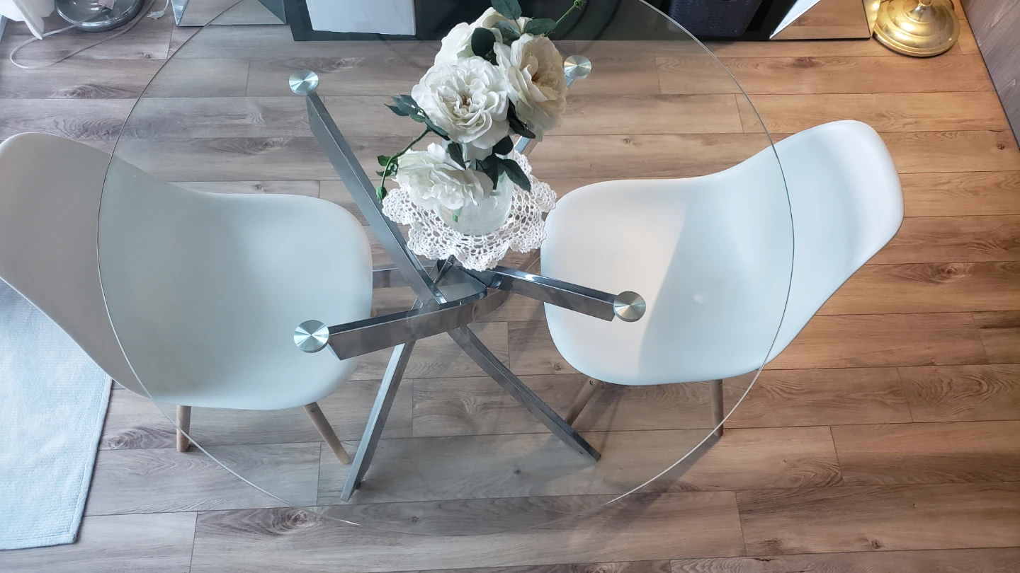 Glass Top Dining Table with Metal Base