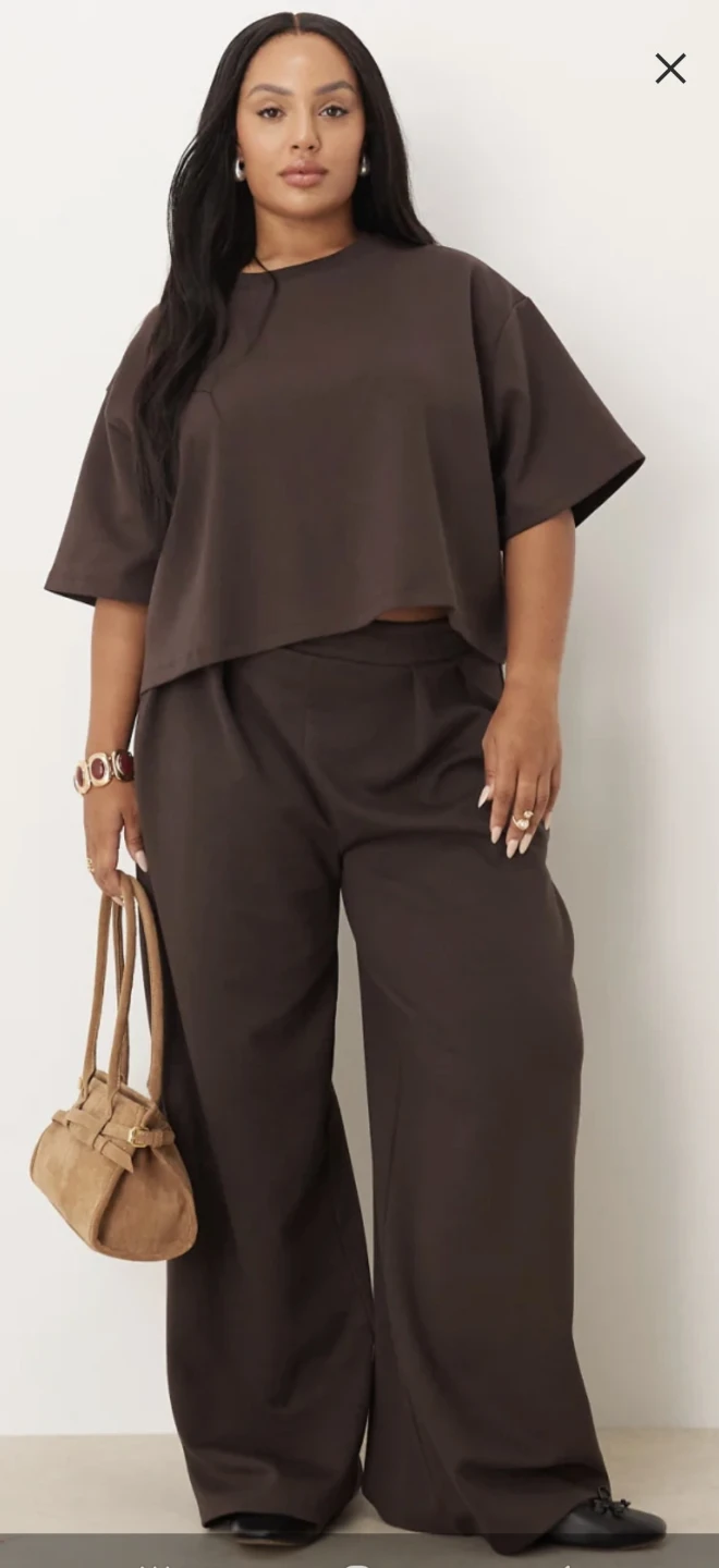 2XL Brown Wide Leg Trousers and boxy  cropped TShirt