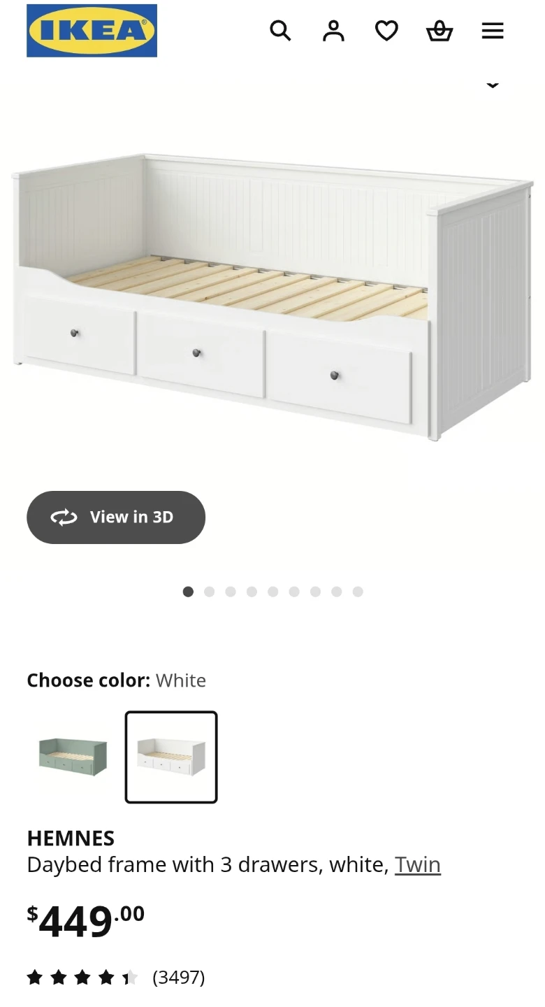 IKEA HEMNES Daybed Frame with 3 Drawers - White, Twin