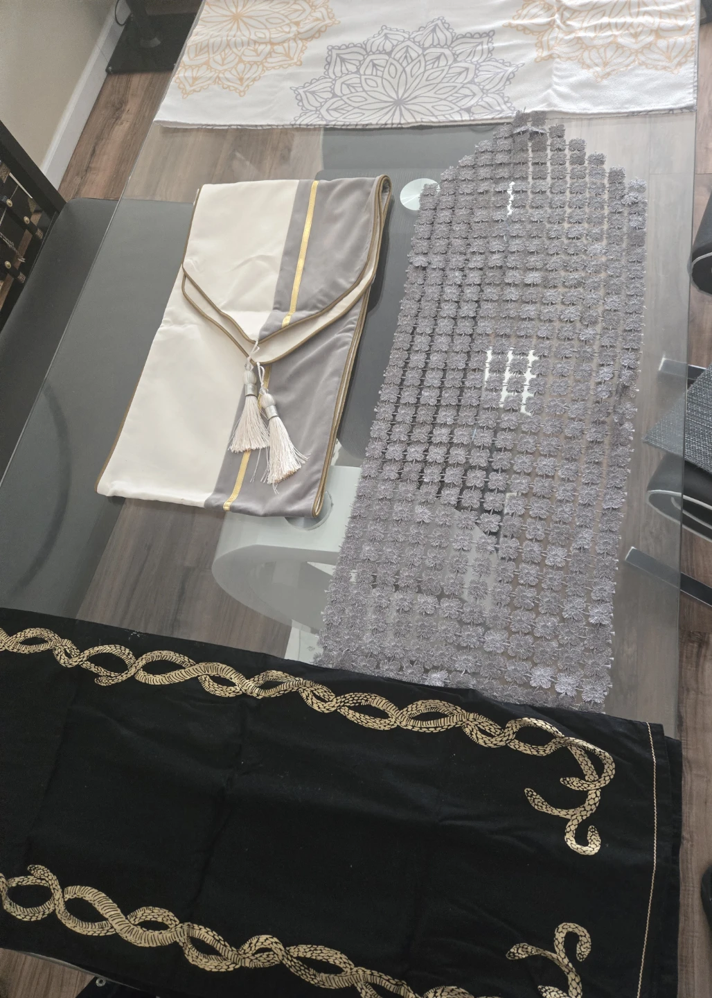 Glass Dining Table with 4 Chairs+1 and Bench and table clothing - photo 5