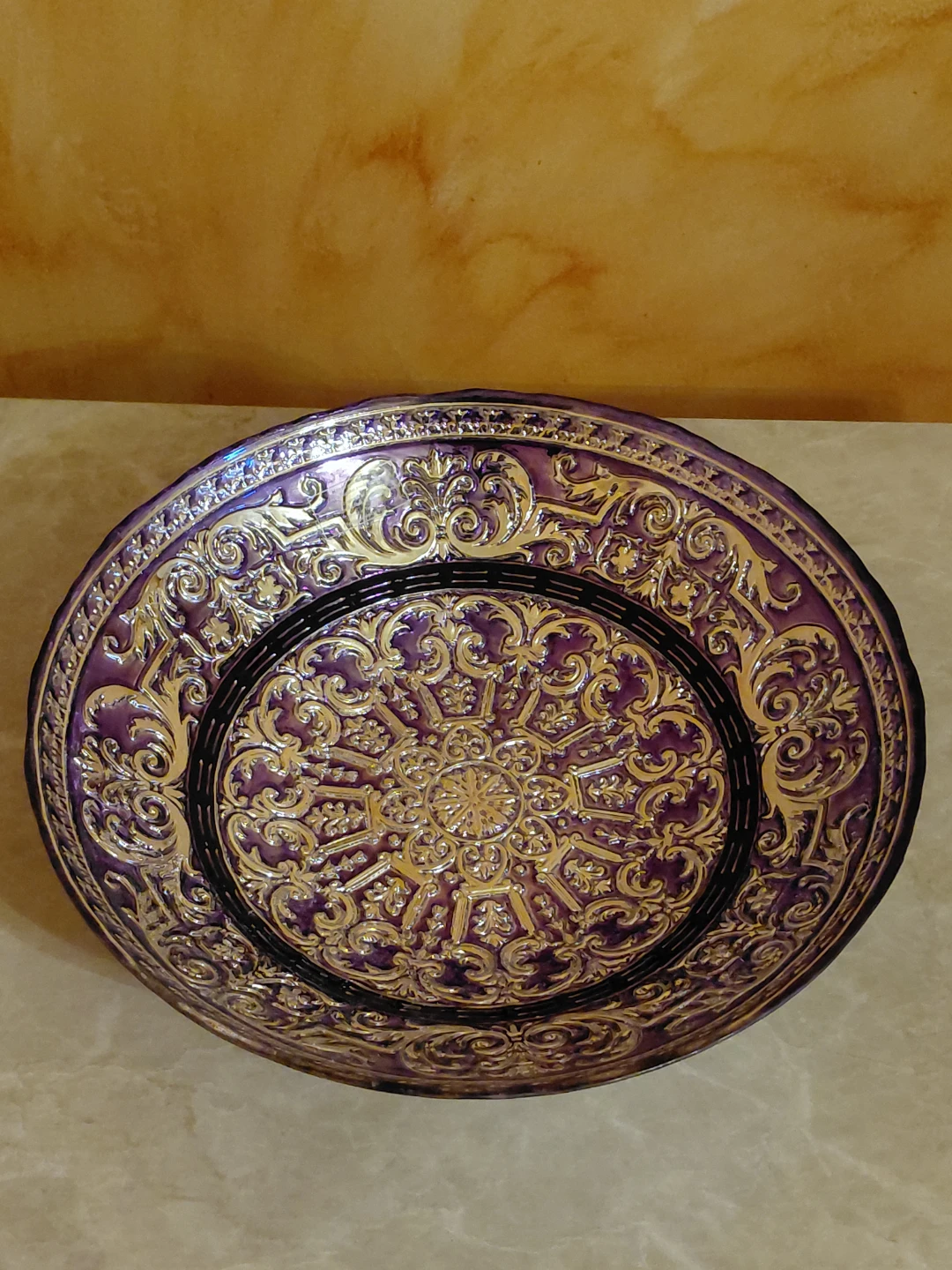 Ornate Purple and Gold Decorative Bowl