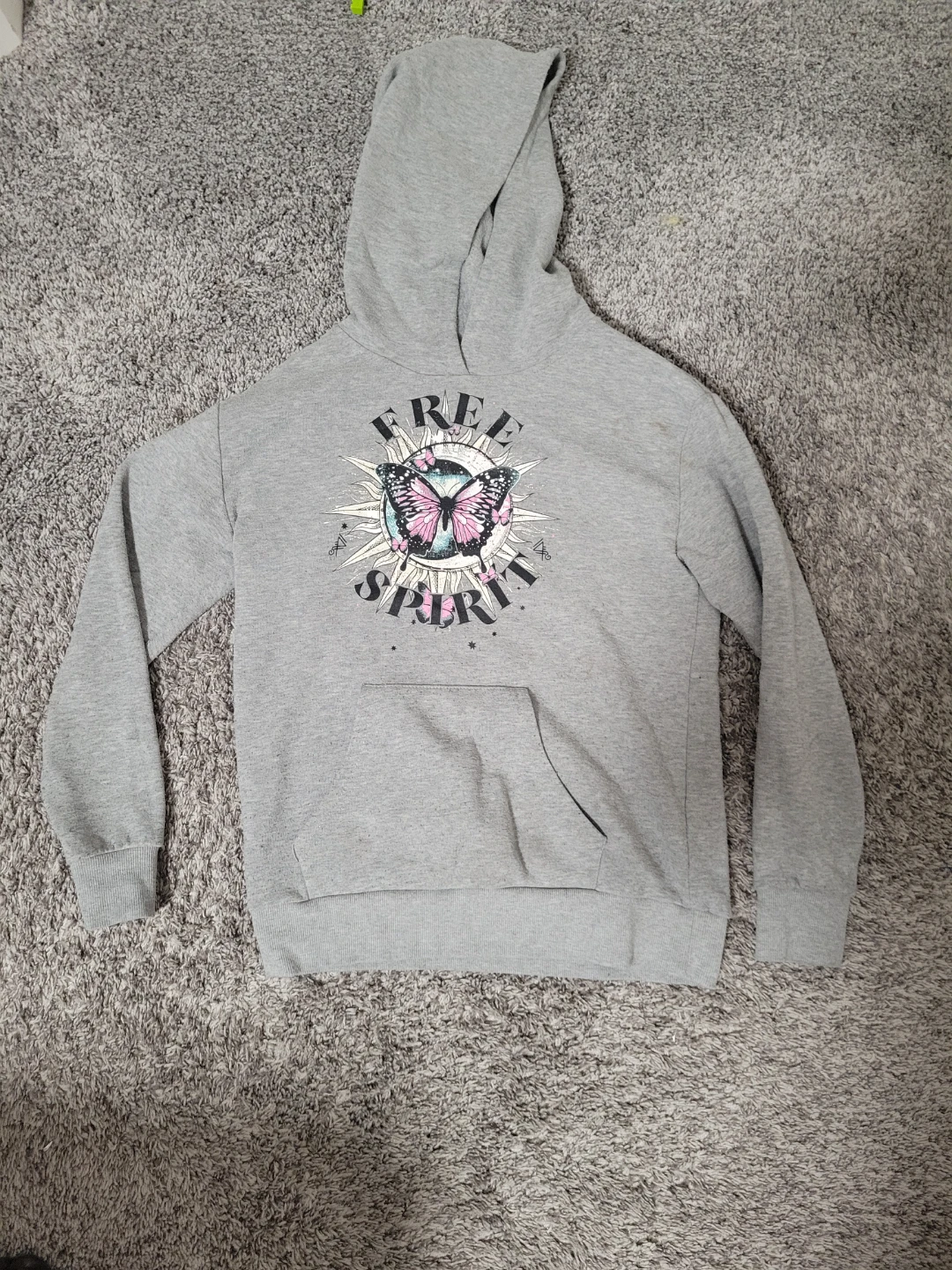 Urban Kids Grey "Free Spirit" Butterfly Hoodie Size L/G