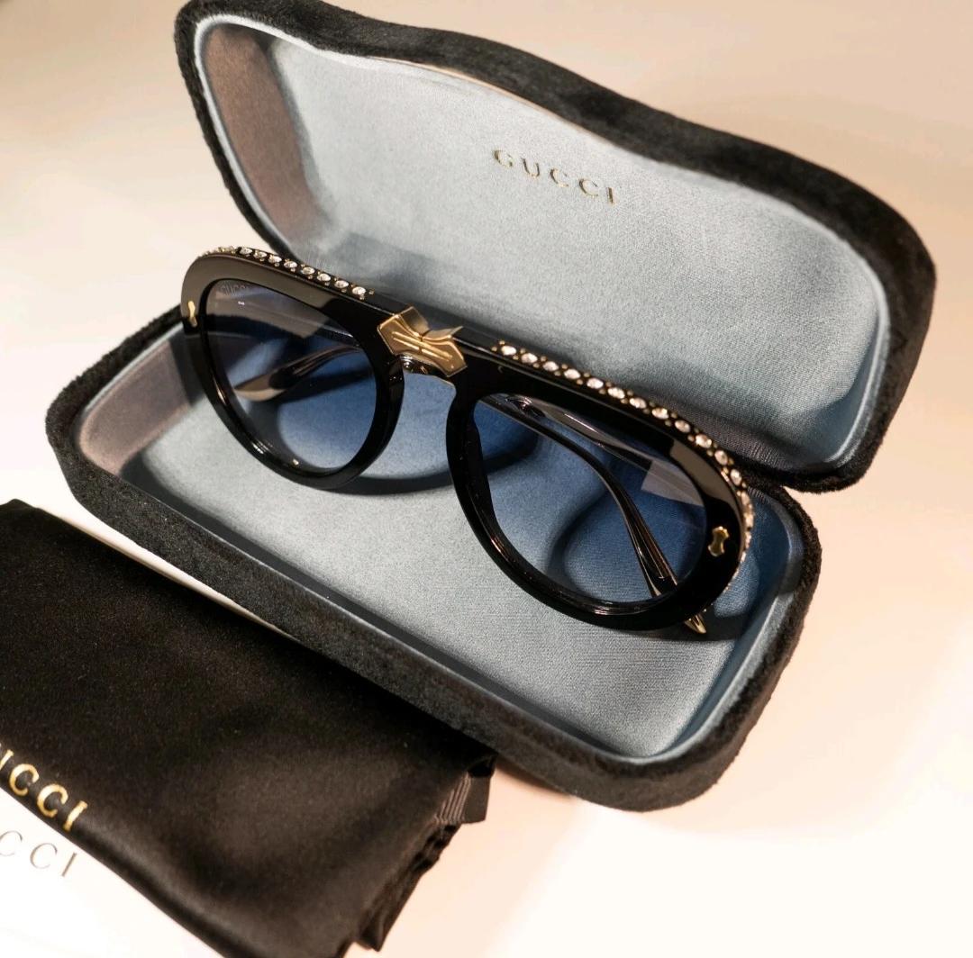 Gucci Black Aviator Sunglasses with Crystals