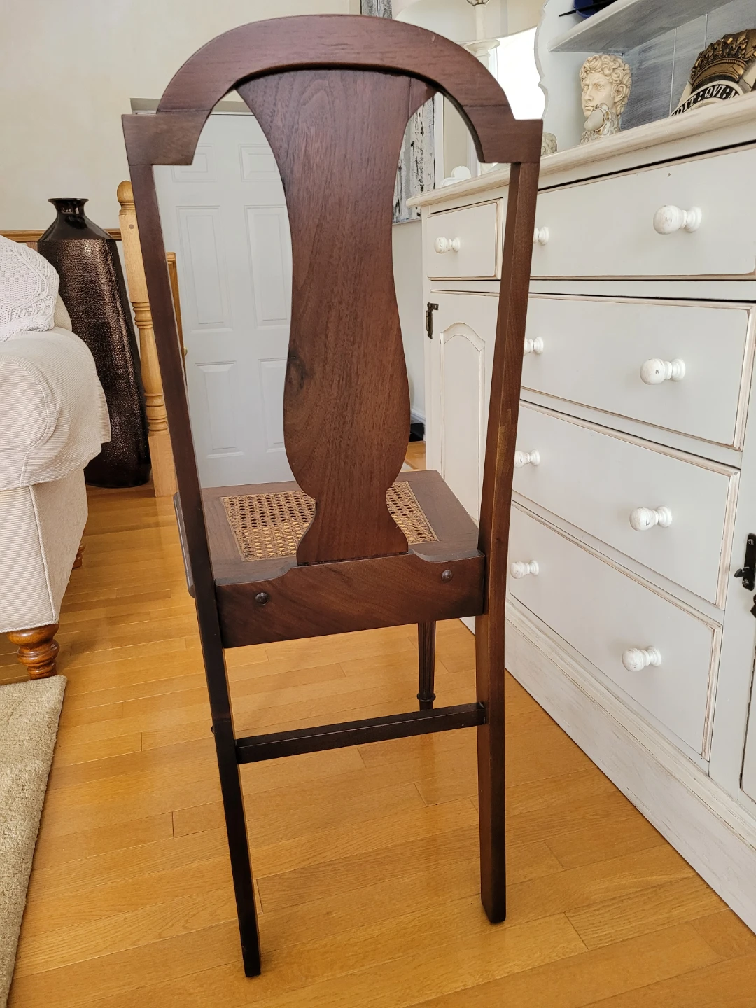 Cottage Chic Vintage Dark Wood Cane Seat Chair - photo 5