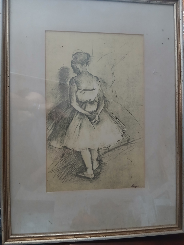 Framed Pastel Drawing of Ballerina by Degas