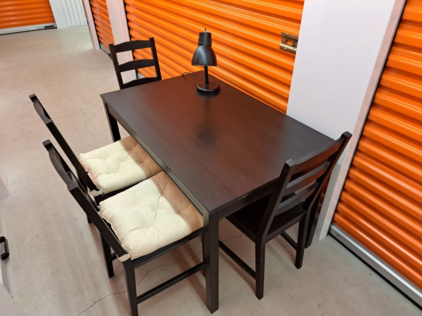Dark Wood Dining Table and 4 Chairs with Cushions