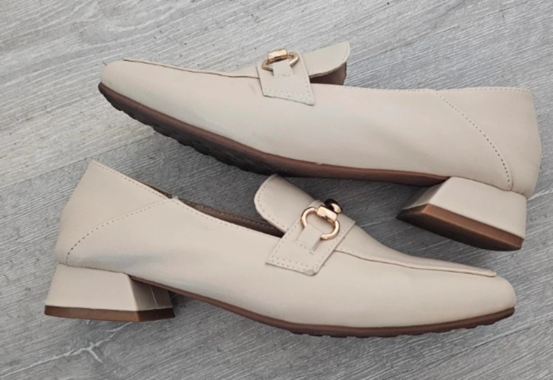 Beige Loafers with Gold Buckle - Women's Size 6 - photo 3