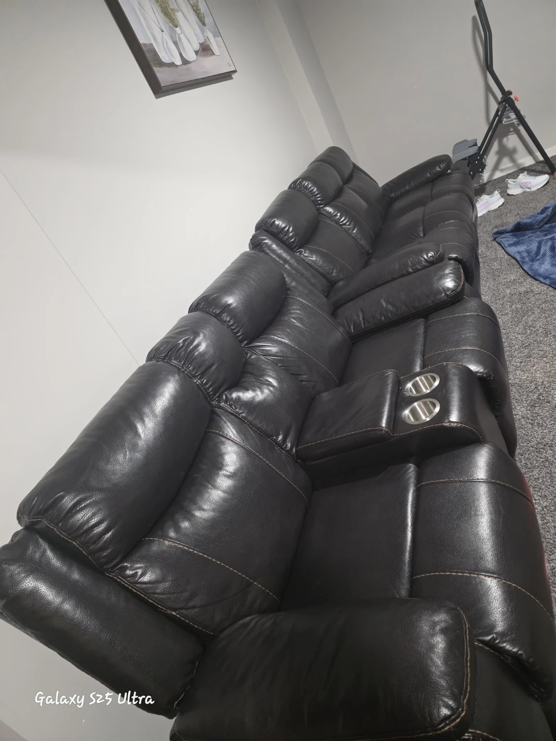 Black Leather Sectional Sofa with Recliners