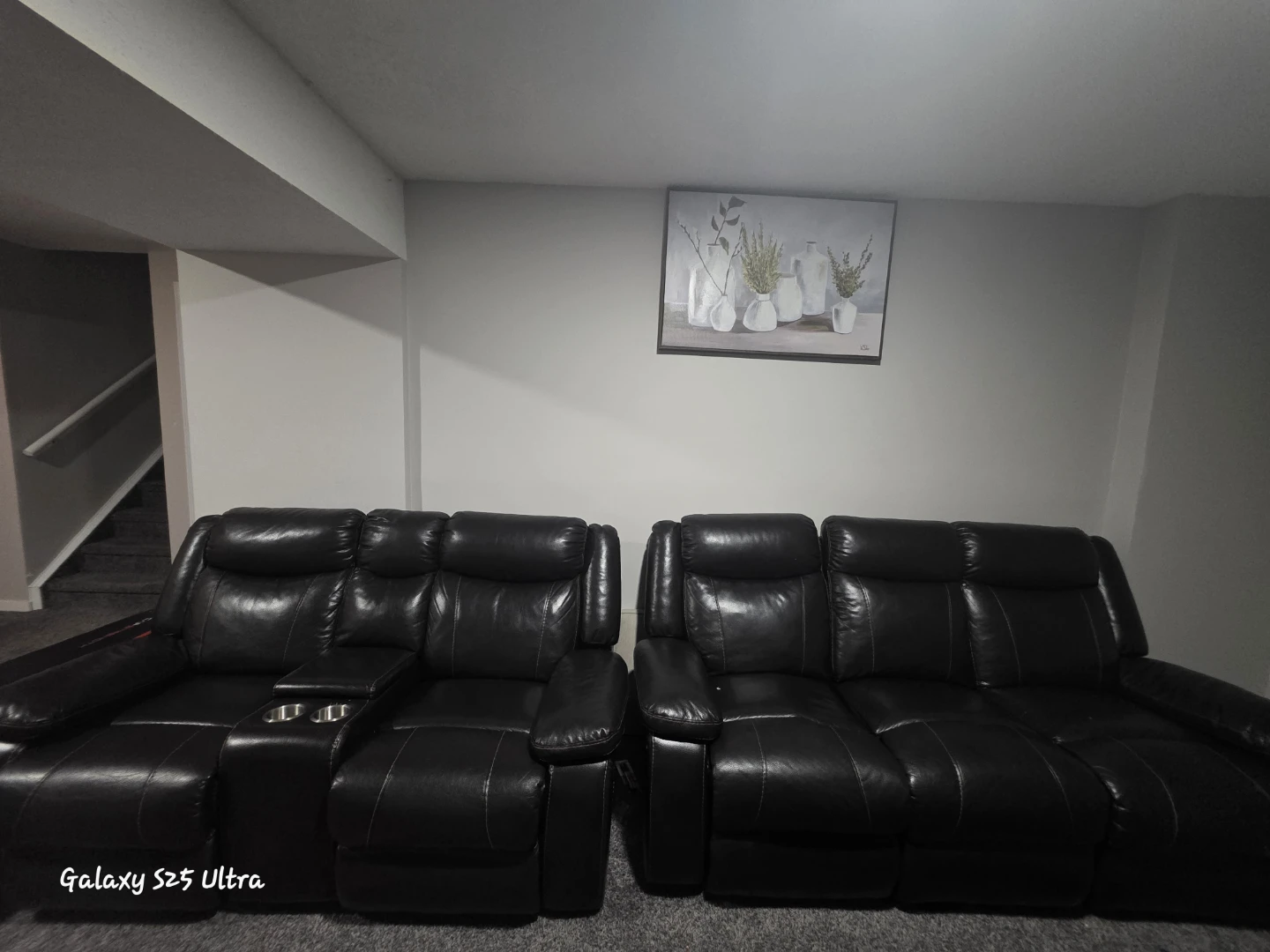 Black Leather Sectional Sofa with Recliners - photo 2
