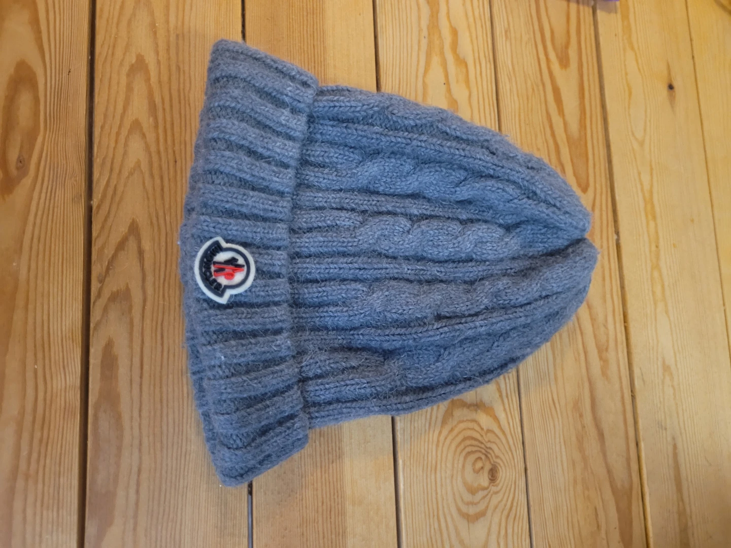 Moncler Grey Cable Knit Beanie Hat