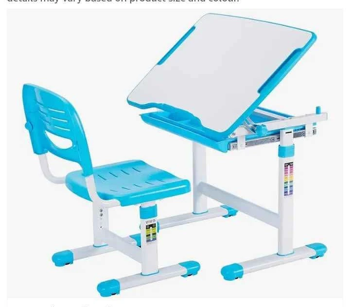 Adjustable Children's Desk and Chair Set - Blue and White
