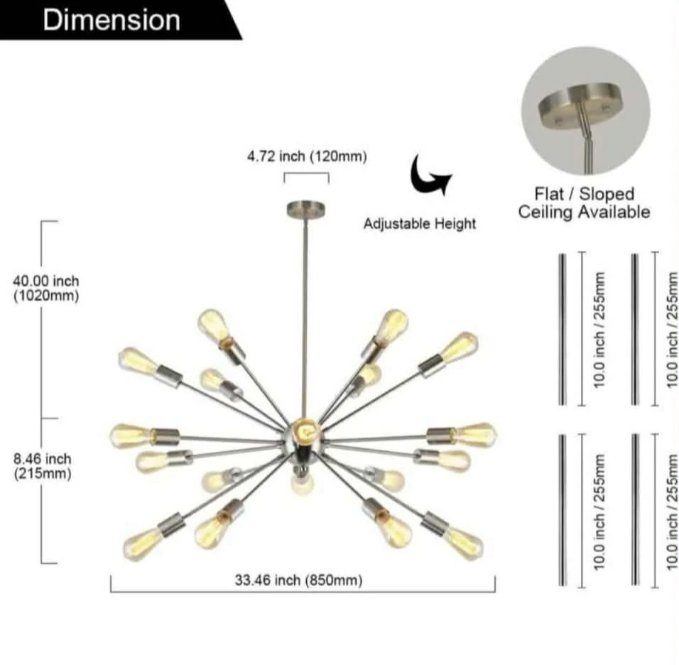 BONLICHT Large Sputnik Pendant Lights Modern 18 Light Bru...