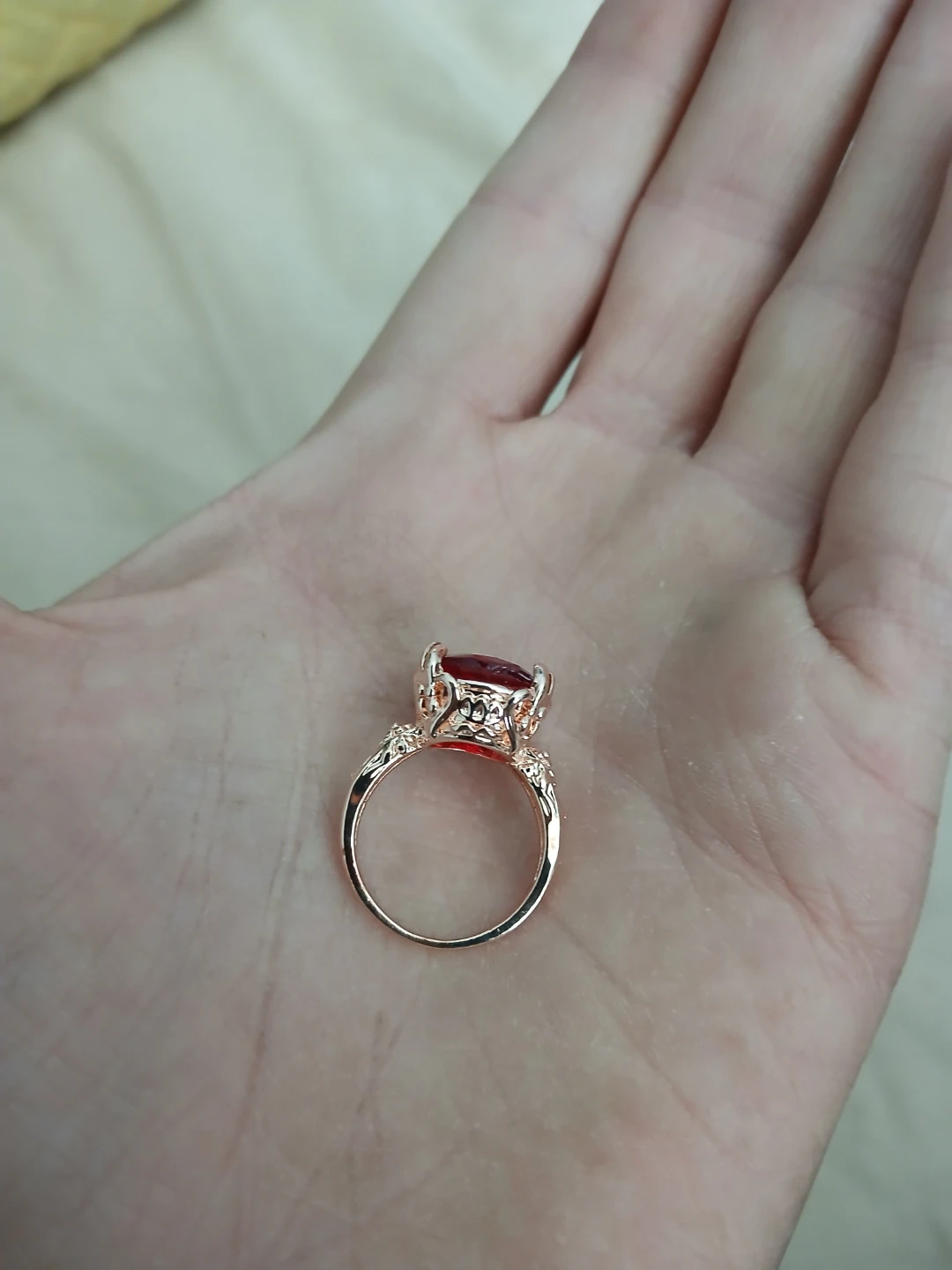 18K Rose Gold Plated 925 Silver & 7.5 Carat Red Moissanite Ring - photo 4