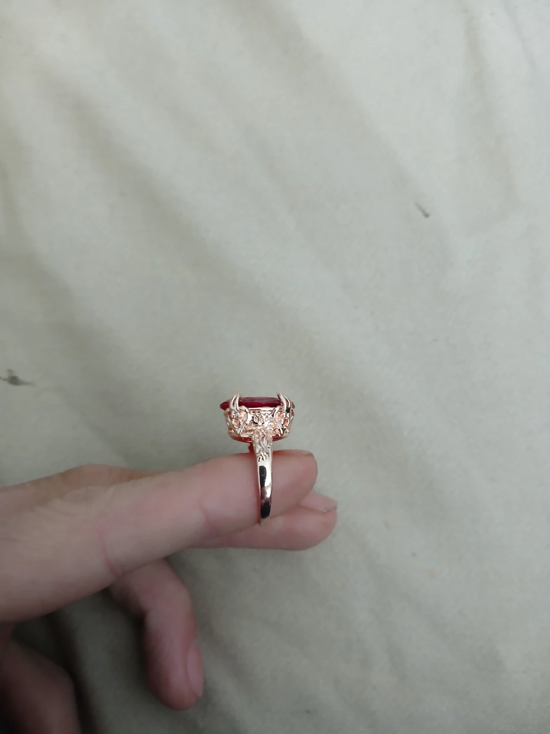 18K Rose Gold Plated 925 Silver & 7.5 Carat Red Moissanite Ring - photo 5