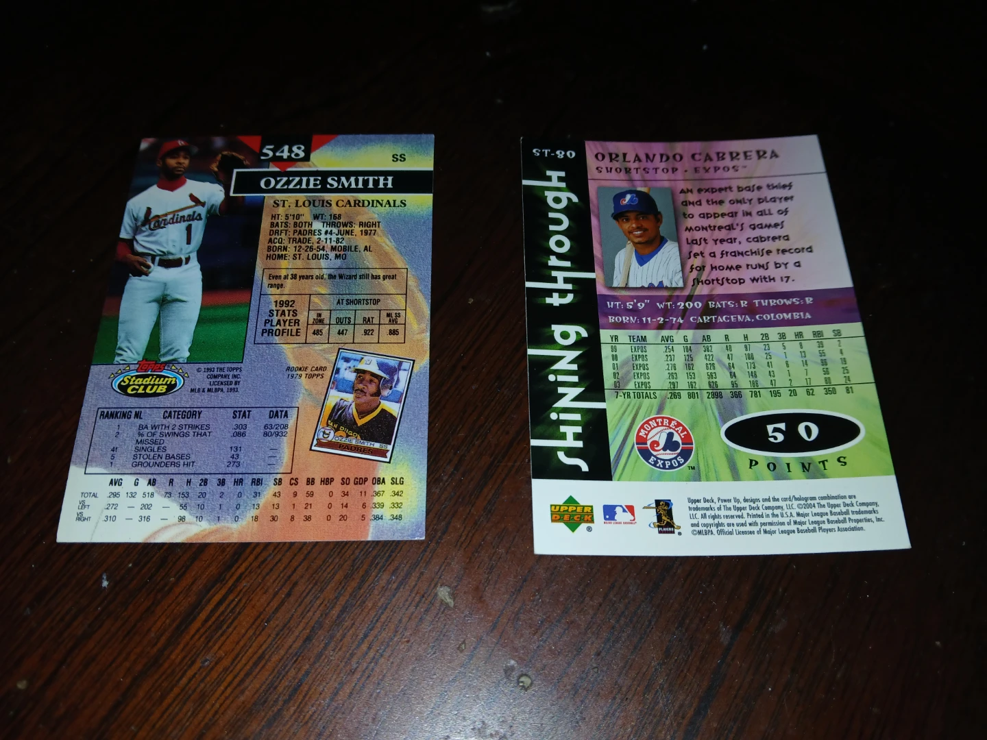 Ozzie Smith & Orlando Cabrera Baseball Cards - photo 2