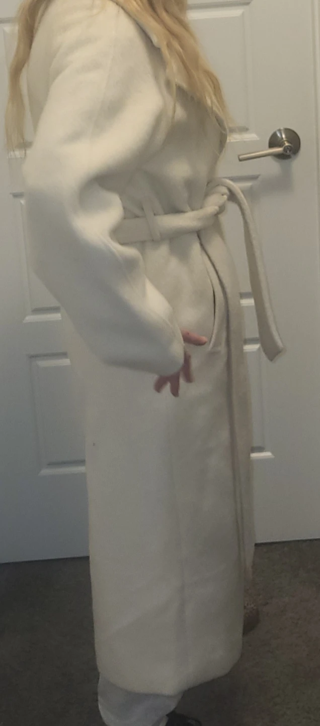 Cream Wool Blend Belted Maxi Coat - photo 4