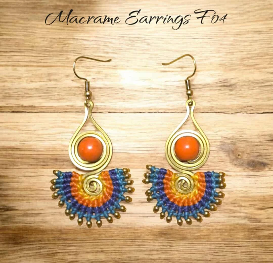 Boho Macrame Earrings with Orange Beads F04🏆