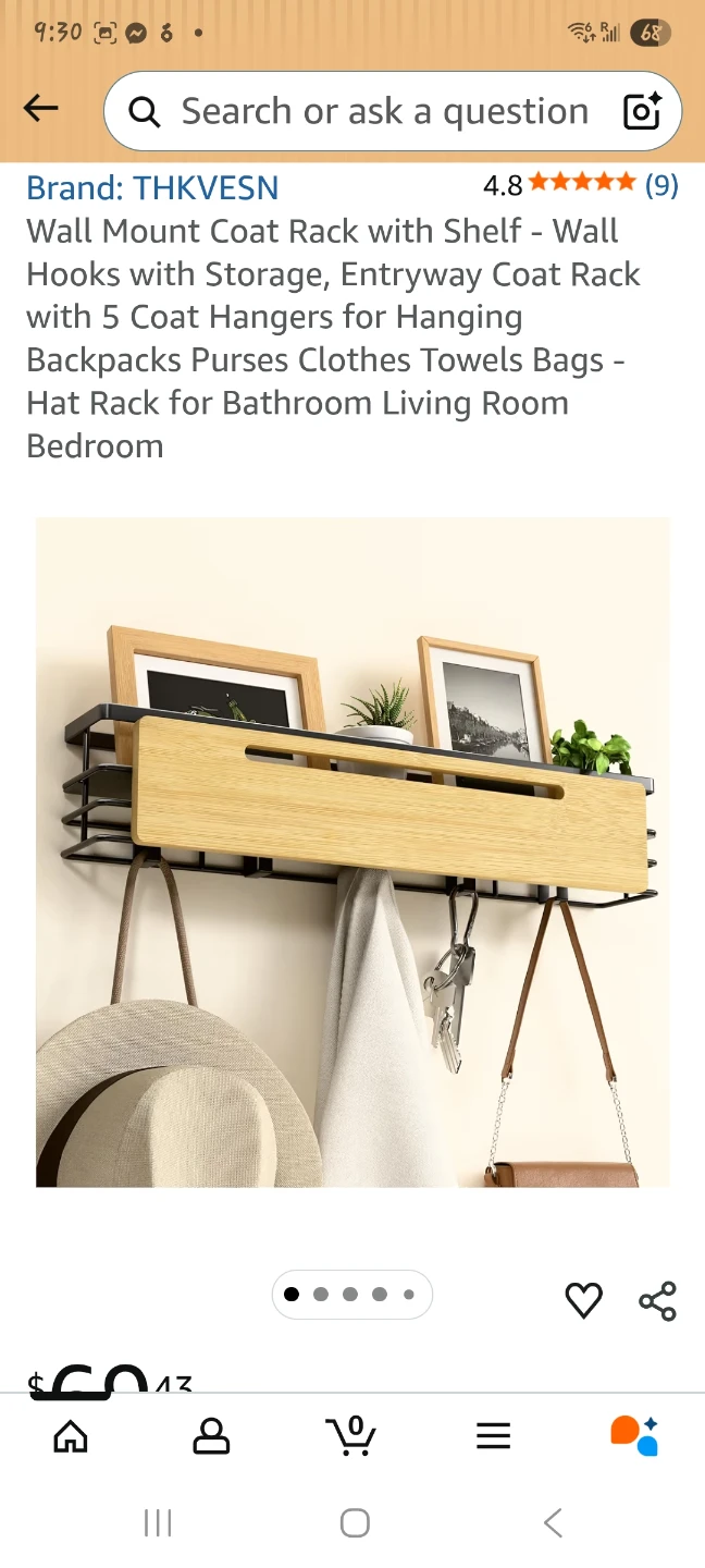 Wall Mount Coat Rack with Shelf and Hooks