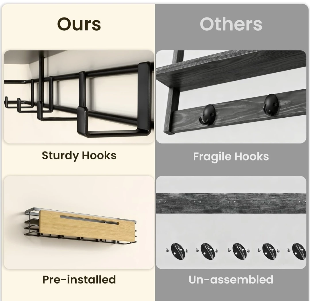 Wall Mount Coat Rack with Shelf and Hooks - photo 3