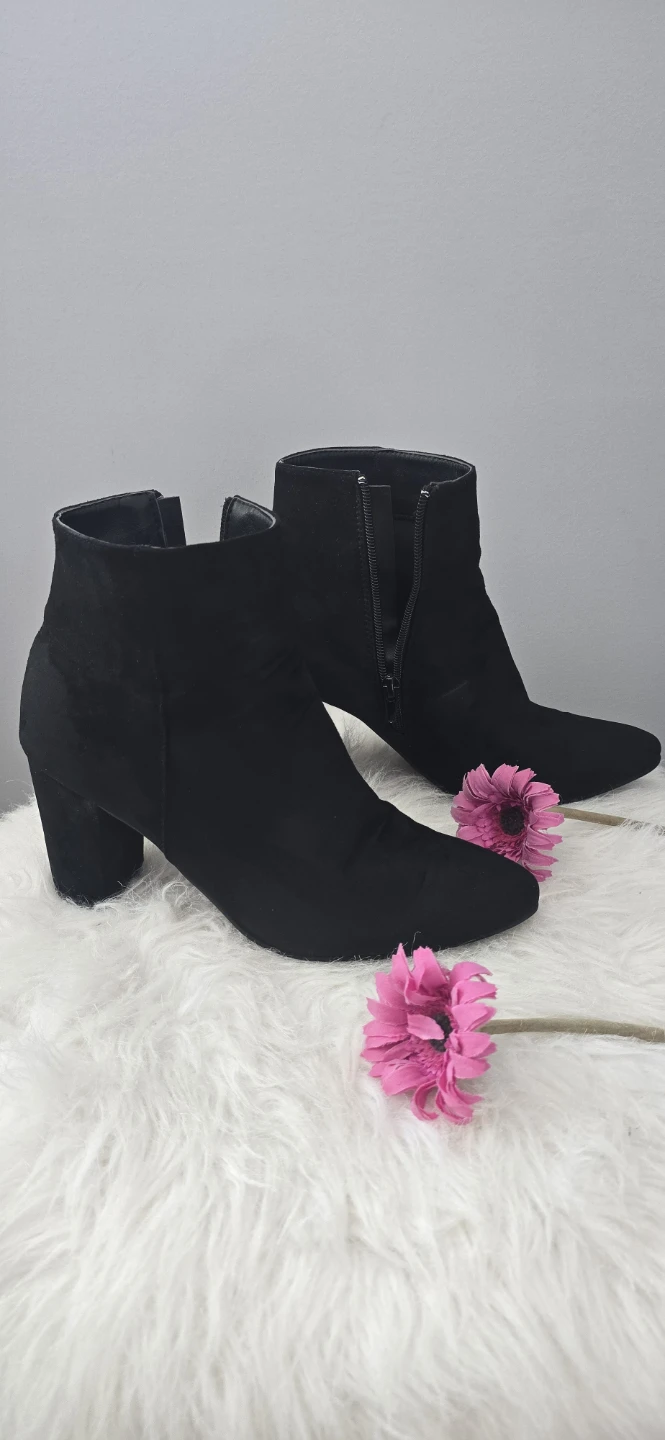 Black Suede Ankle Boots with Block Heel