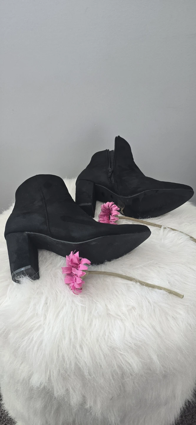Black Suede Ankle Boots with Block Heel - photo 2