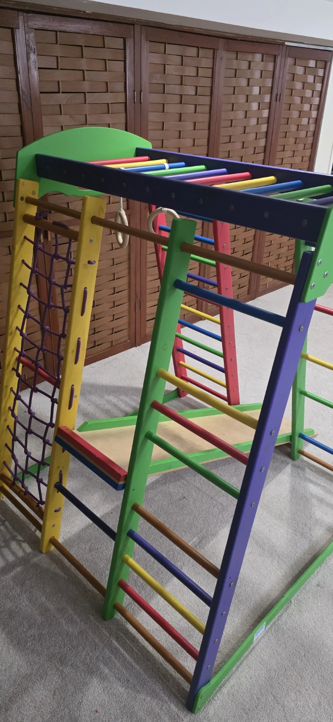 Wooden Indoor Playground with Slide and Climbing - photo 2