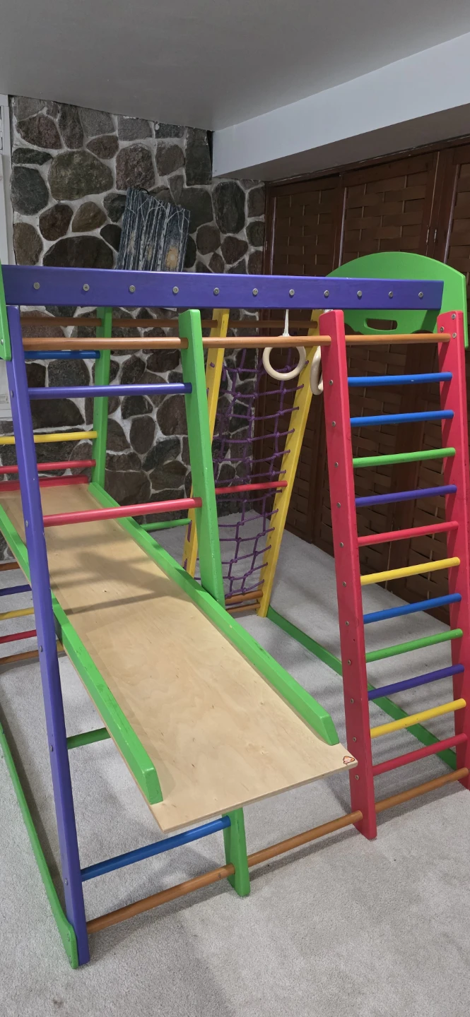 Wooden Indoor Playground with Slide and Climbing - photo 4