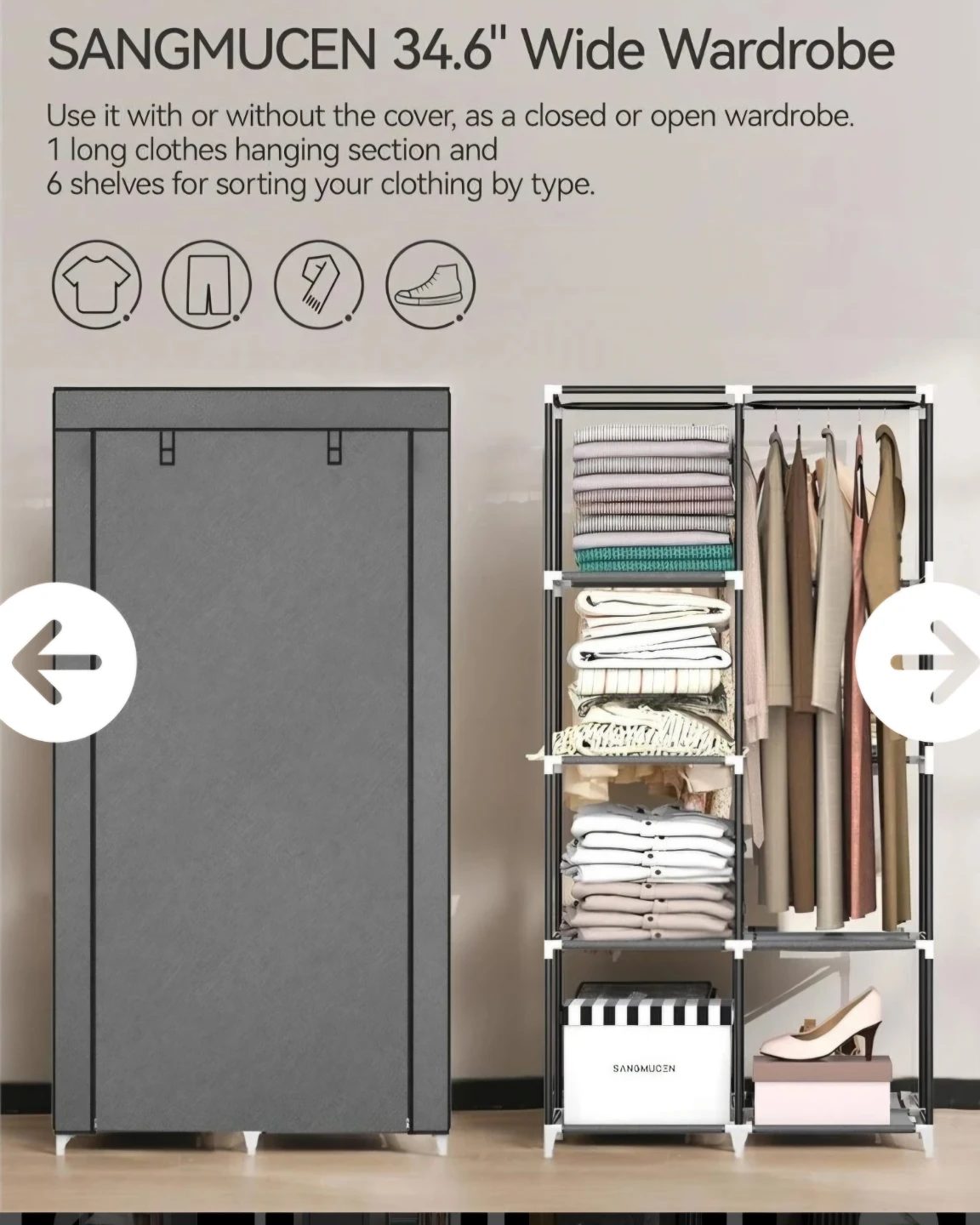 SANGMUCEN 34.6" Wide Wardrobe - photo 2