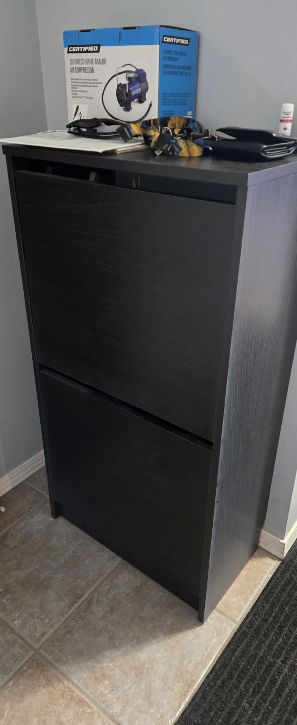 Dark Brown Shoe Cabinet with Two Flip Drawers