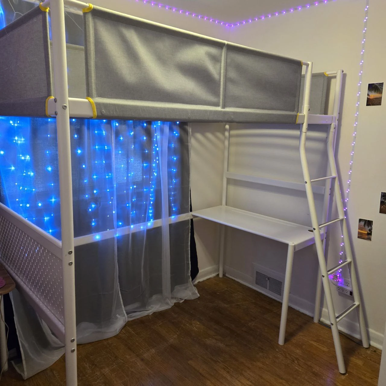 Ikea VITVAL - White Loft Twin Bed with Desk and Shelves