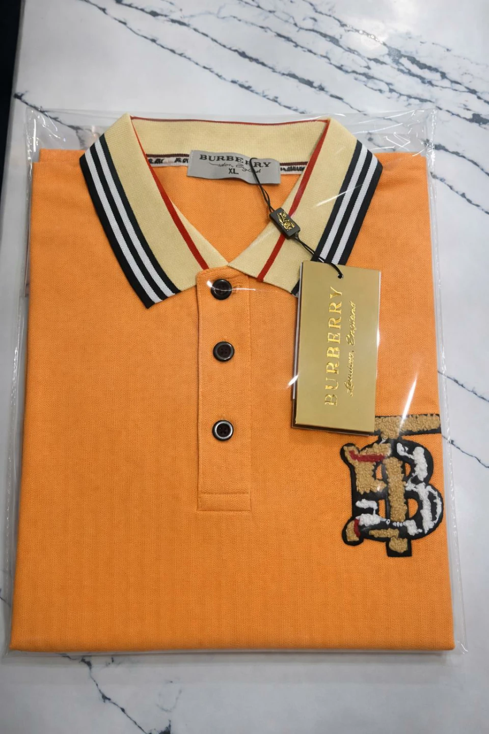 Burberry Orange Short Sleeve Polo Shirt with BB Monogram - photo 2